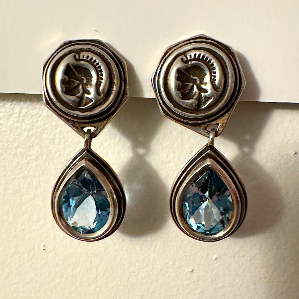 Stephen Dweck Silver and  large aquamarine earring signed by  designer on back